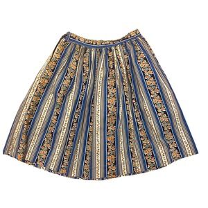 Vintage Turtle Bay Girls Blue Floral Stripe Gathered A-Line Skirt
